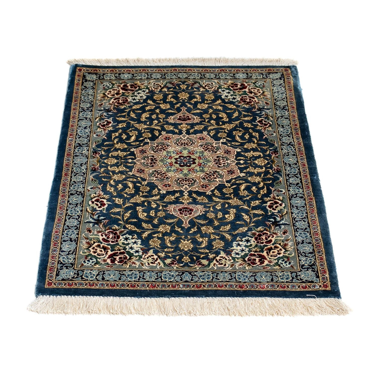 Tapis persan - Ghom - 80 x 55 cm - bleu foncé