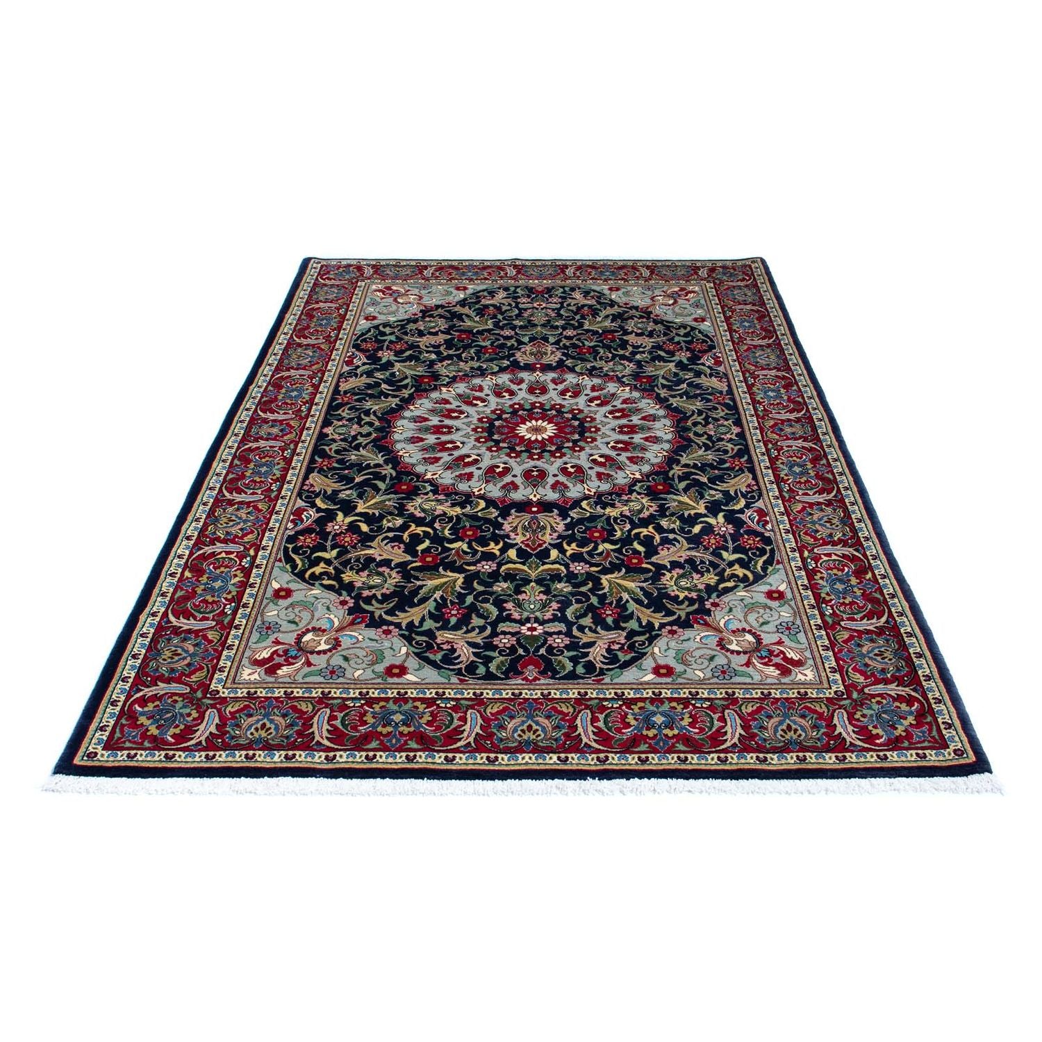 Tapis persan - Ghom - 204 x 135 cm - bleu foncé