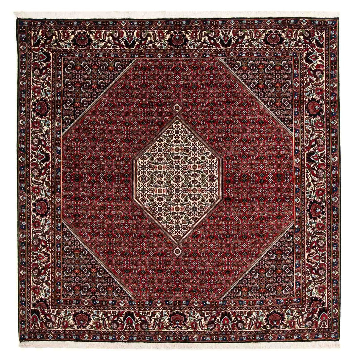 Tapis persan - Bidjar carré  - 203 x 196 cm - rouge foncé