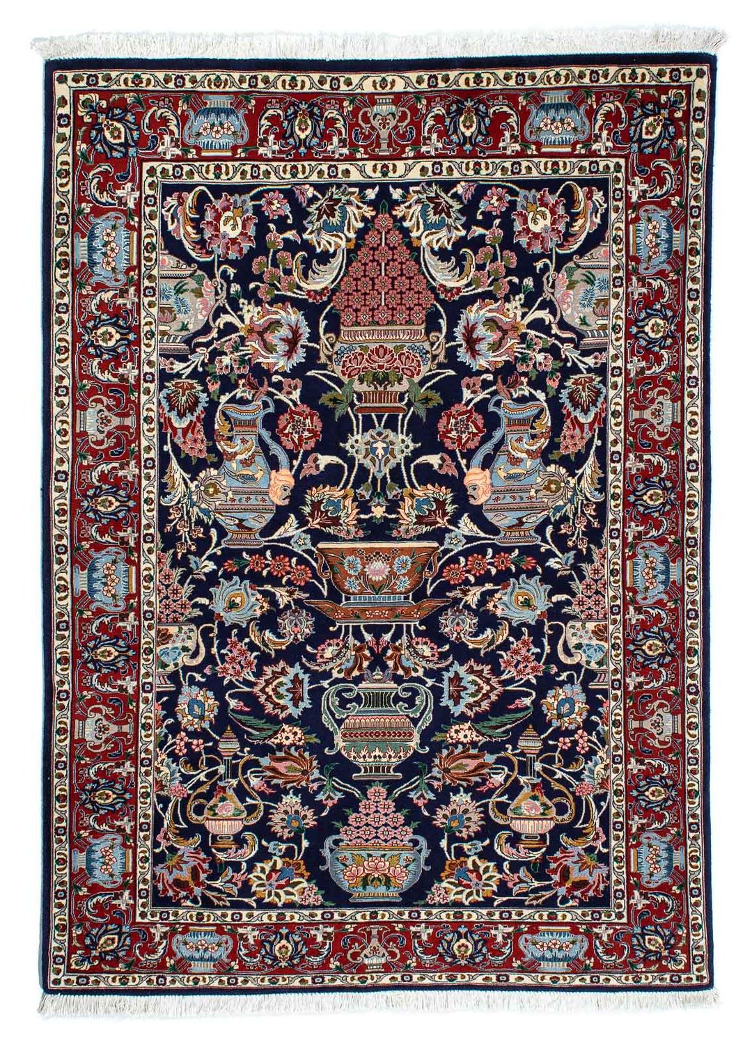 Tapis persan - Ghom - 188 x 135 cm - bleu foncé