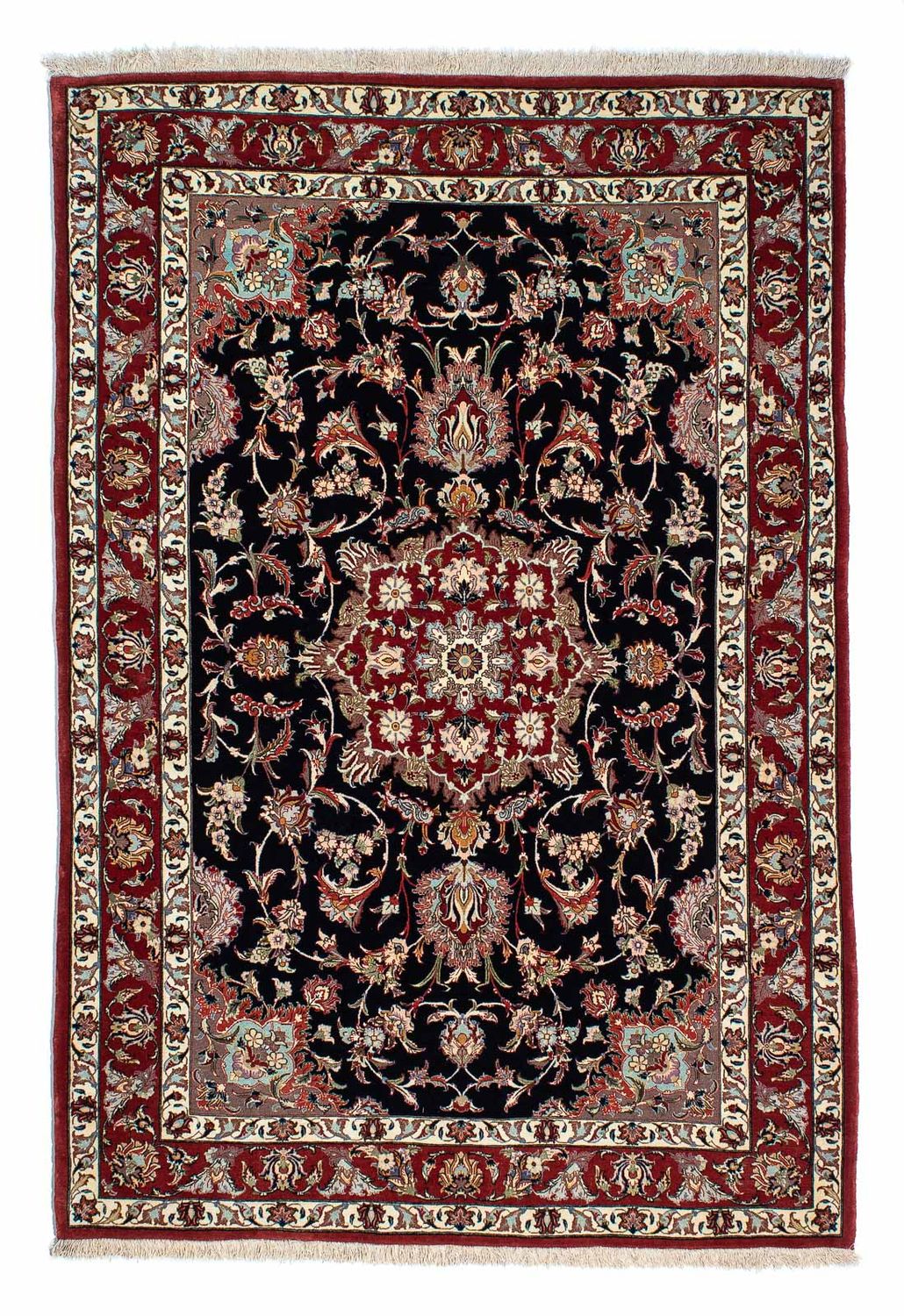 Tapis persan - Ghom - 201 x 138 cm - bleu foncé