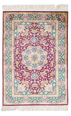 Tapis persan - Ghom - 148 x 99 cm - rouge foncé