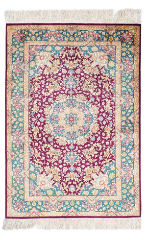 Tapis persan - Ghom - 148 x 99 cm - rouge foncé
