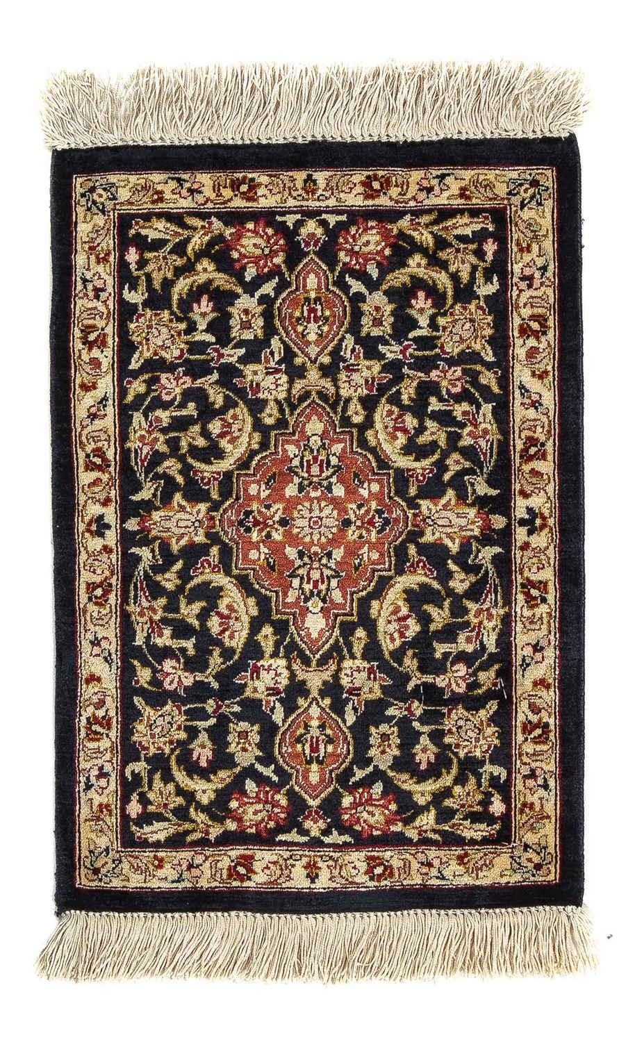 Tapis en soie - Ghom soie - Premium - 42 x 28 cm - bleu foncé