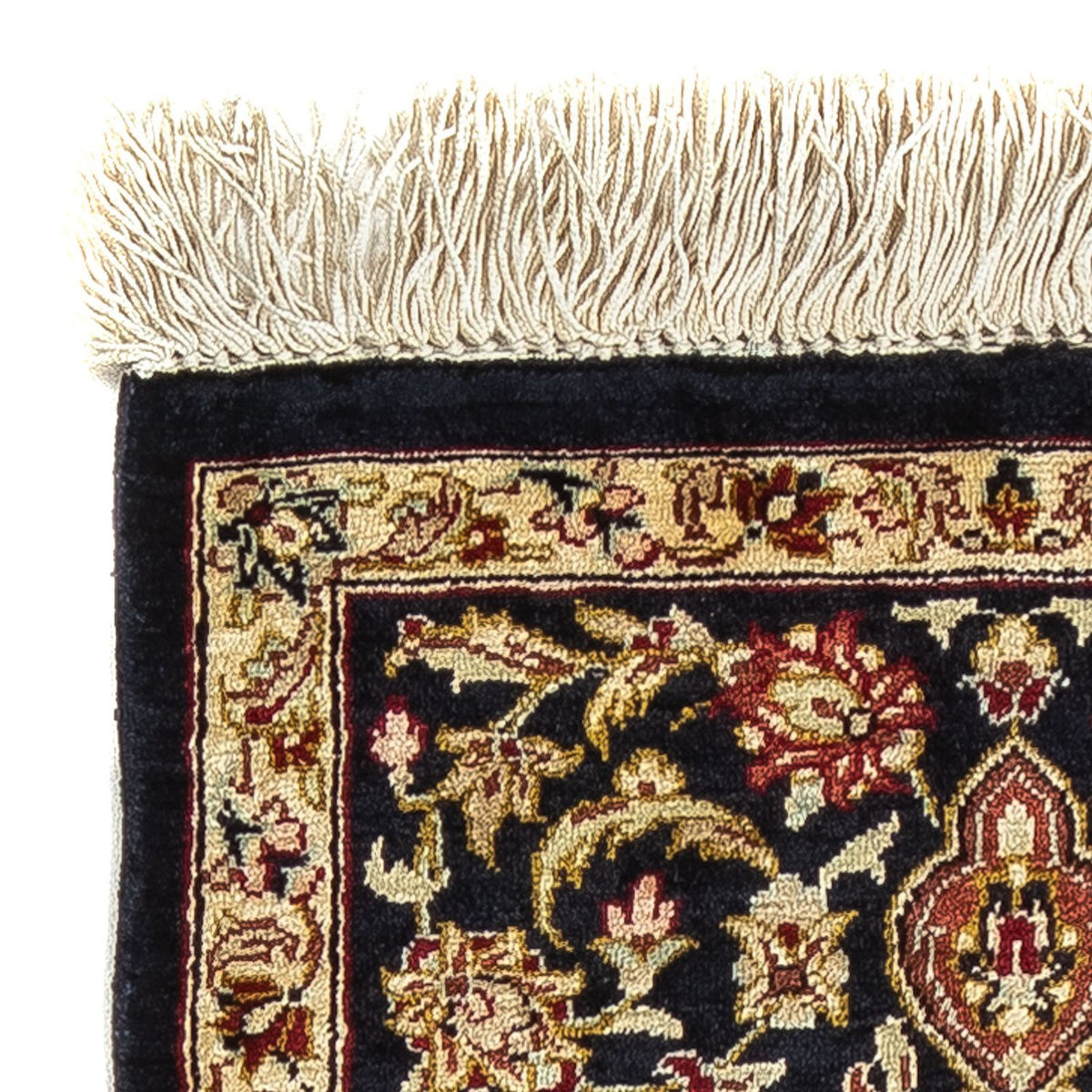 Tapis en soie - Ghom soie - Premium - 42 x 28 cm - bleu foncé