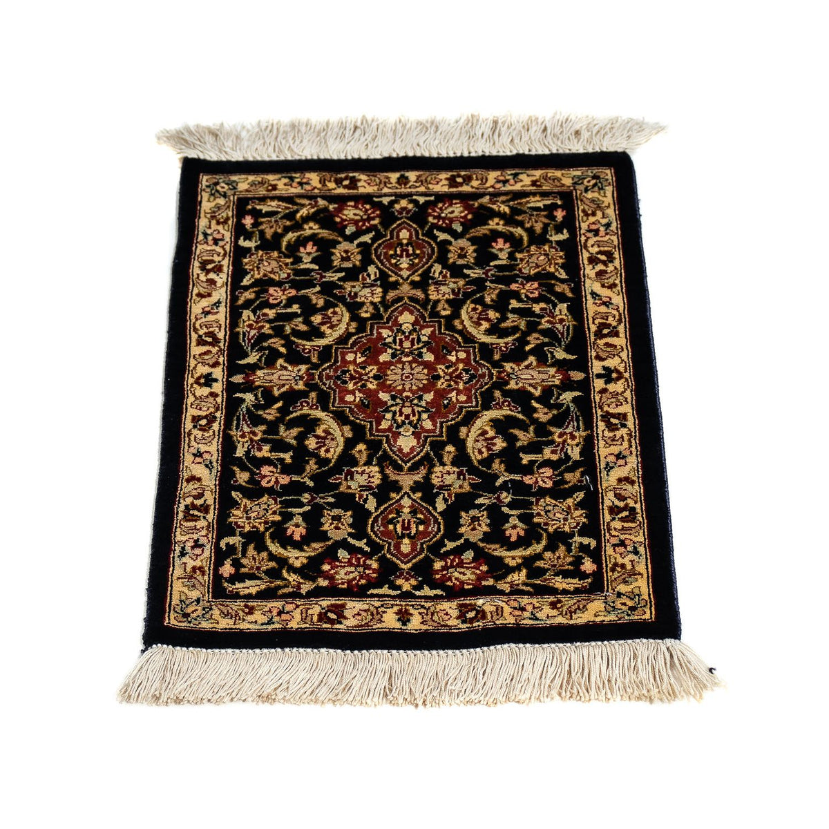 Tapis en soie - Ghom soie - Premium - 42 x 28 cm - bleu foncé
