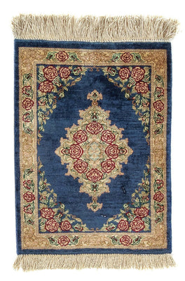 Tapis en soie - Ghom soie - Premium - 39 x 28 cm - bleu foncé