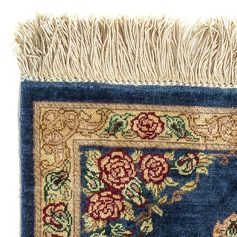 Tapis en soie - Ghom soie - Premium - 39 x 28 cm - bleu foncé
