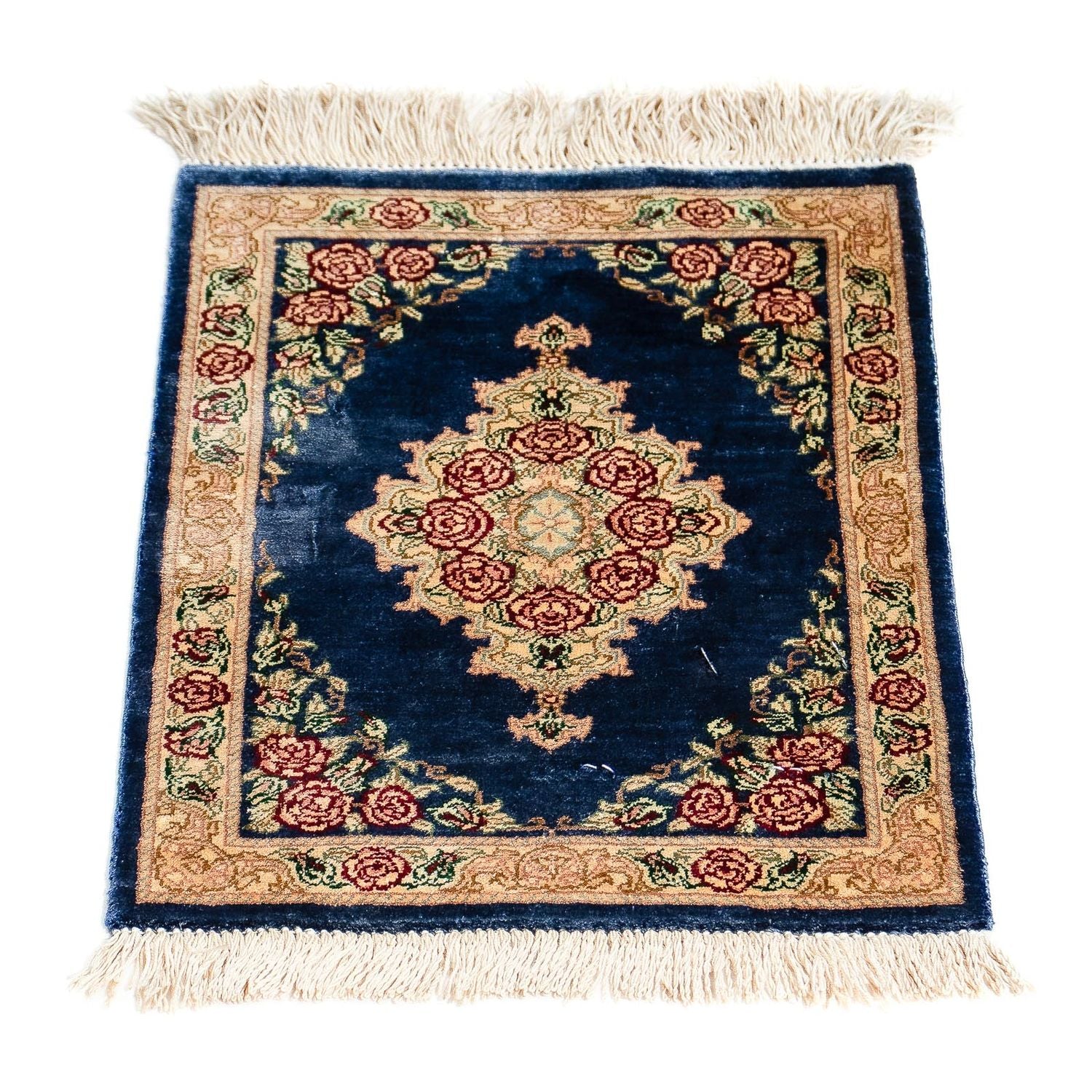 Tapis en soie - Ghom soie - Premium - 39 x 28 cm - bleu foncé