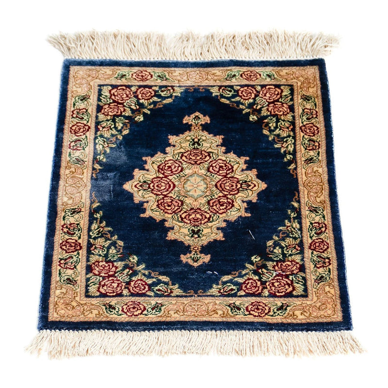 Tapis en soie - Ghom soie - Premium - 39 x 28 cm - bleu foncé