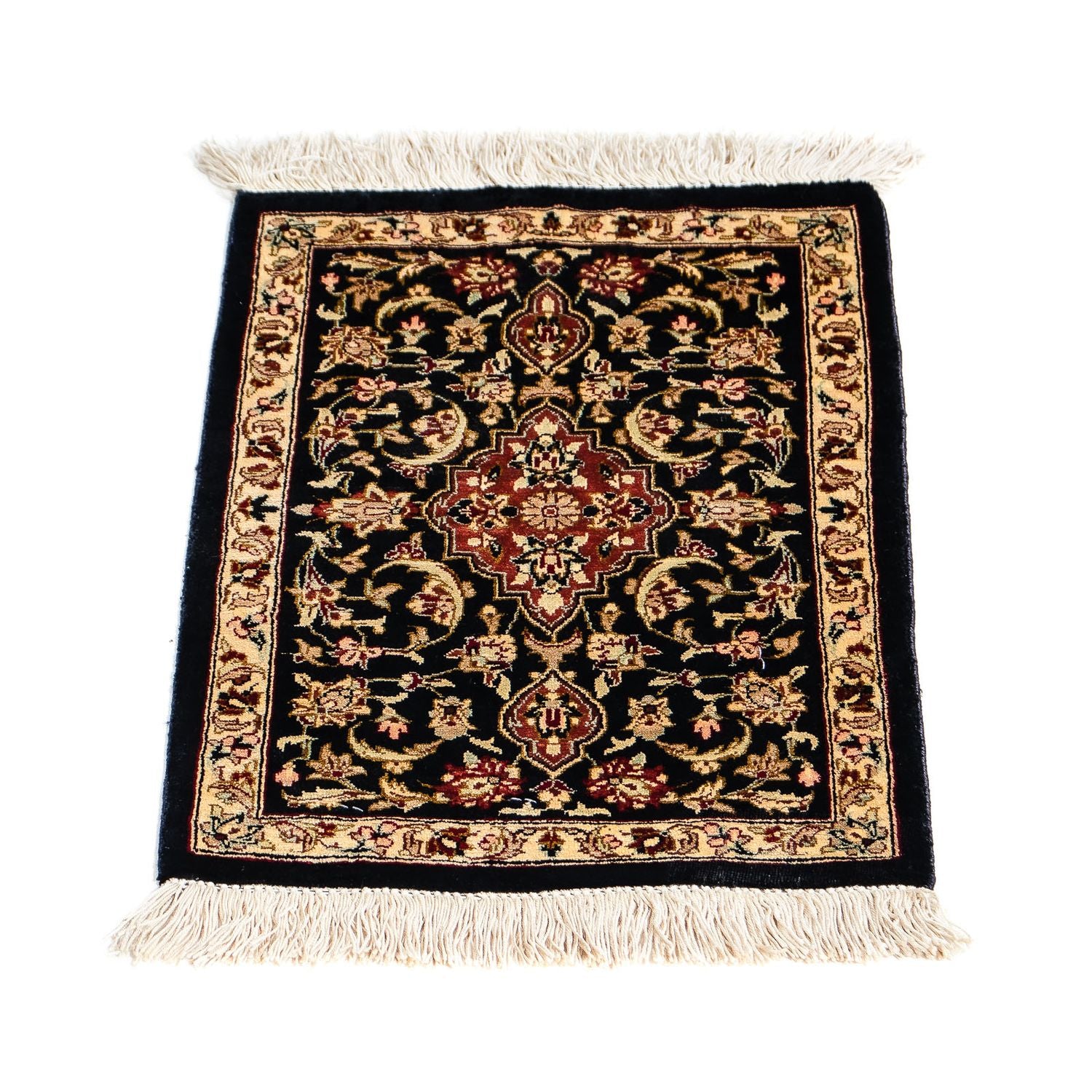 Tapis en soie - Ghom soie - Premium - 41 x 28 cm - bleu foncé