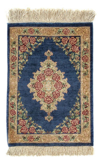Tapis en soie - Ghom soie - Premium - 40 x 28 cm - bleu foncé