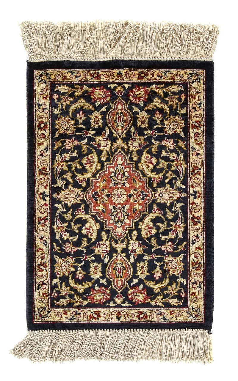 Tapis en soie - Ghom soie - Premium - 41 x 28 cm - bleu foncé