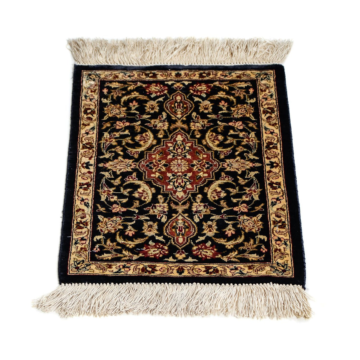 Tapis en soie - Ghom soie - Premium - 41 x 28 cm - bleu foncé