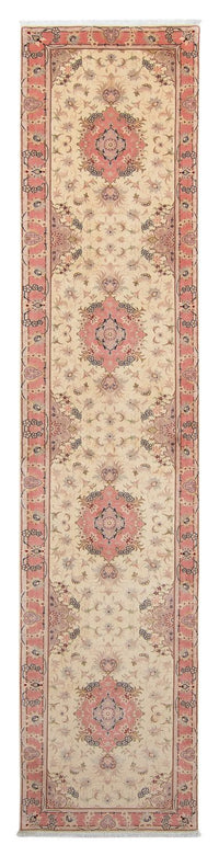 Tapis de couloir Tapis persan - Tabriz - Royal - 410 x 80 cm - beige