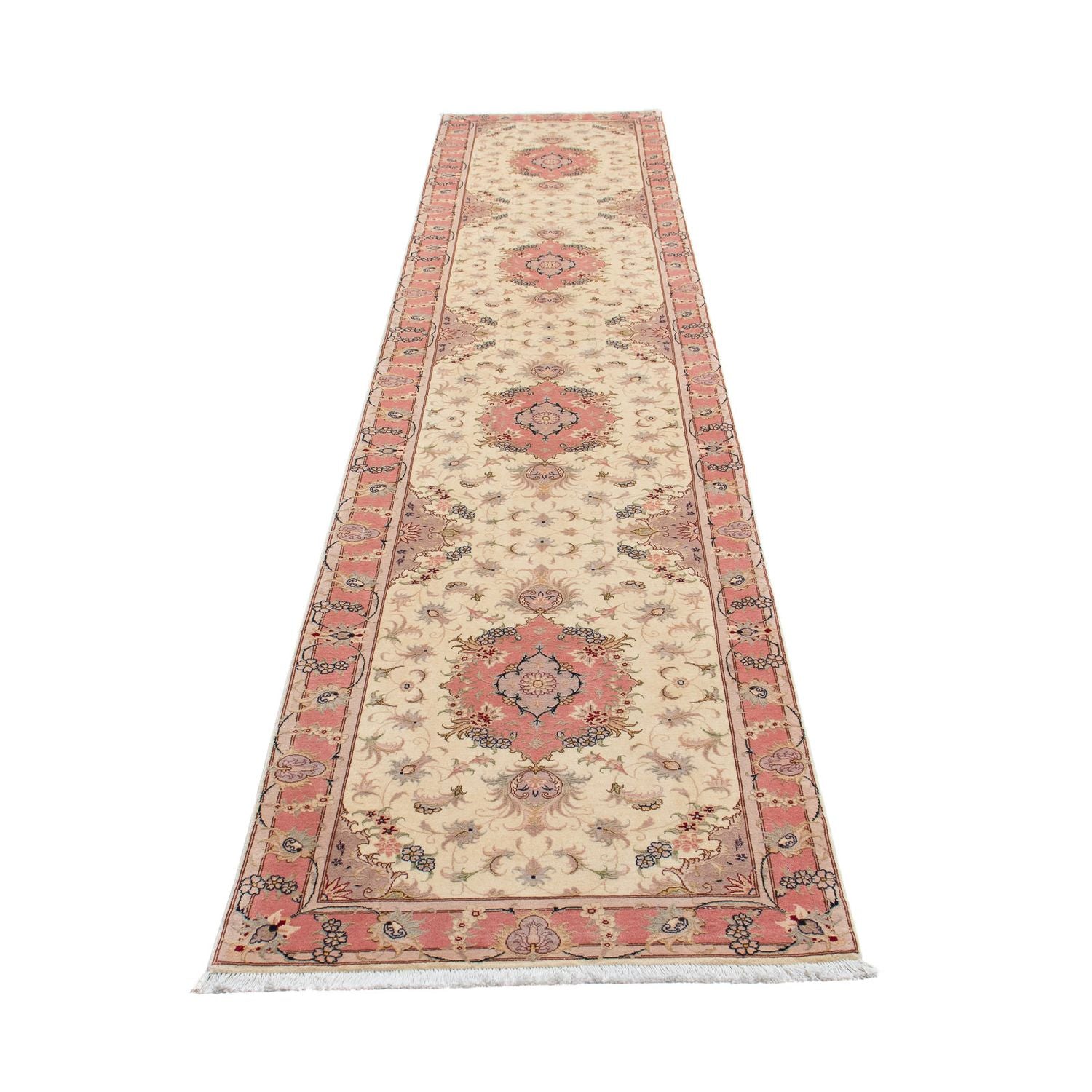 Tapis de couloir Tapis persan - Tabriz - Royal - 410 x 80 cm - beige