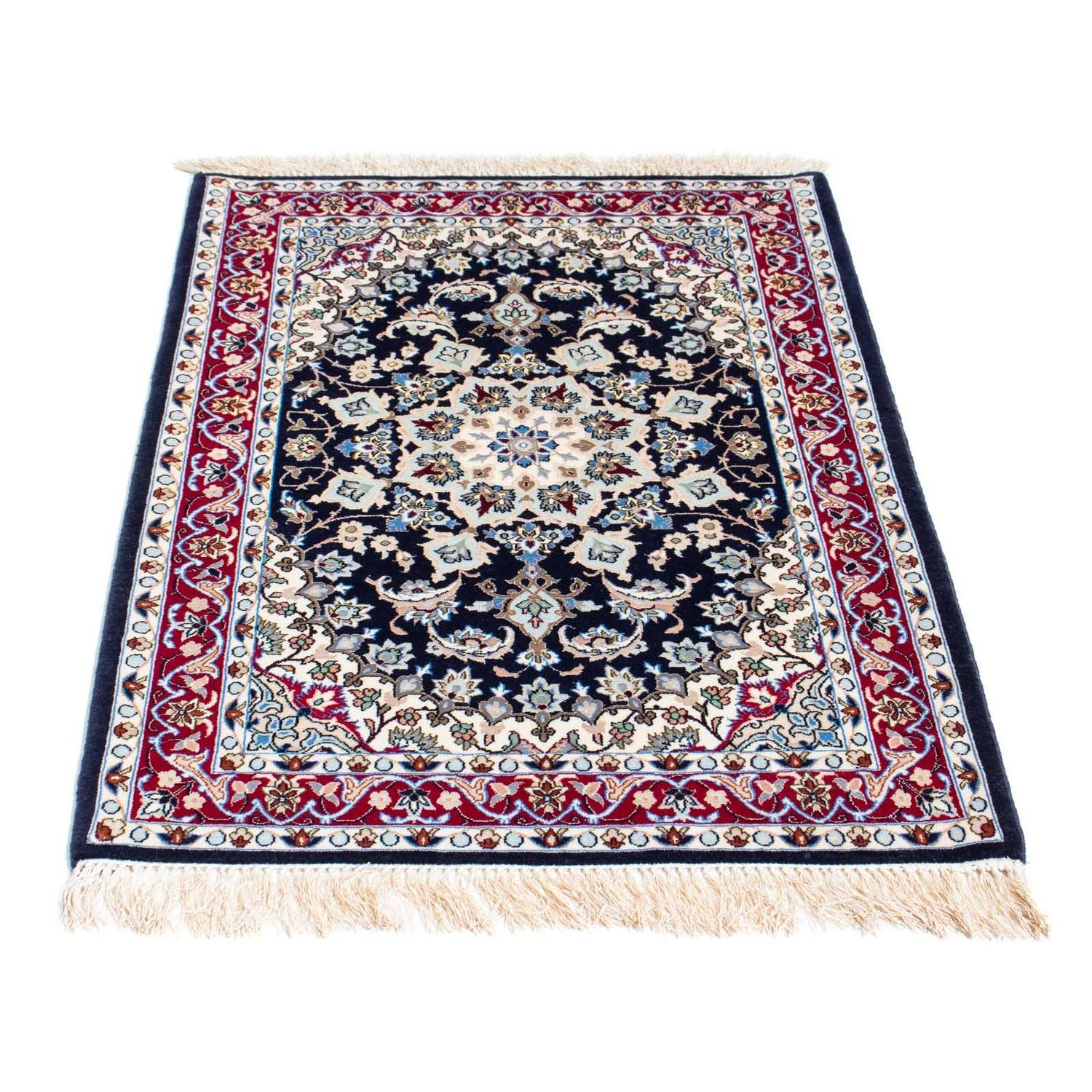 Tapis persan - Isfahan - Premium - 104 x 72 cm - bleu foncé