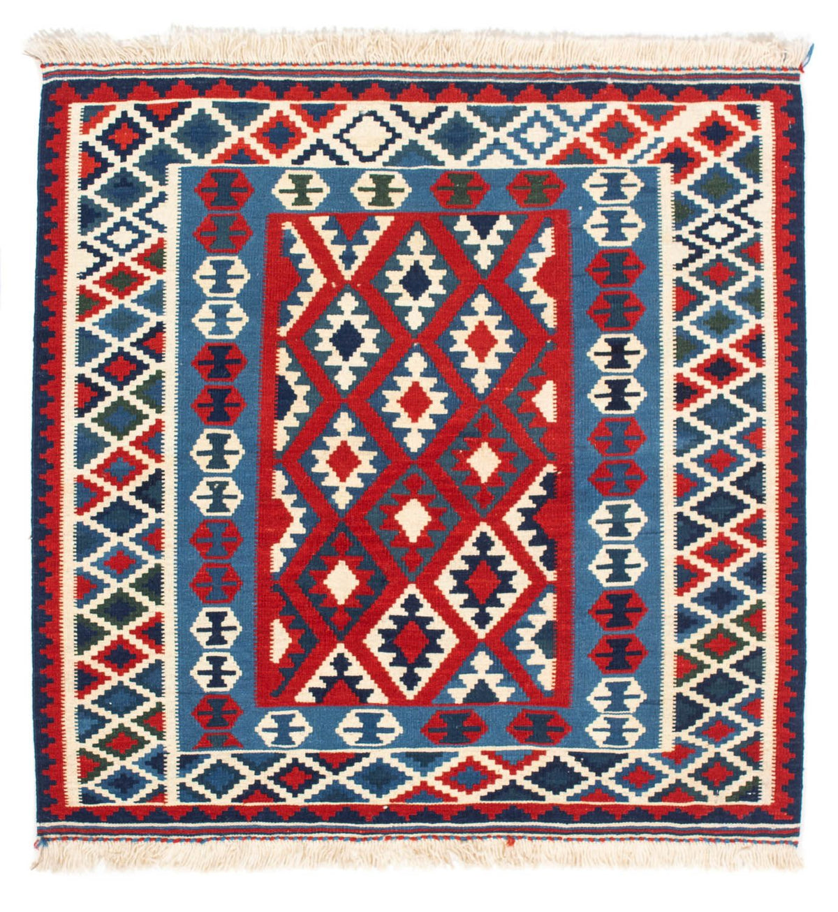 Tapis Kelim - Oriental carré  - 104 x 103 cm - rouge foncé