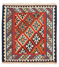 Tapis Kelim - Oriental carré  - 105 x 101 cm - rouge