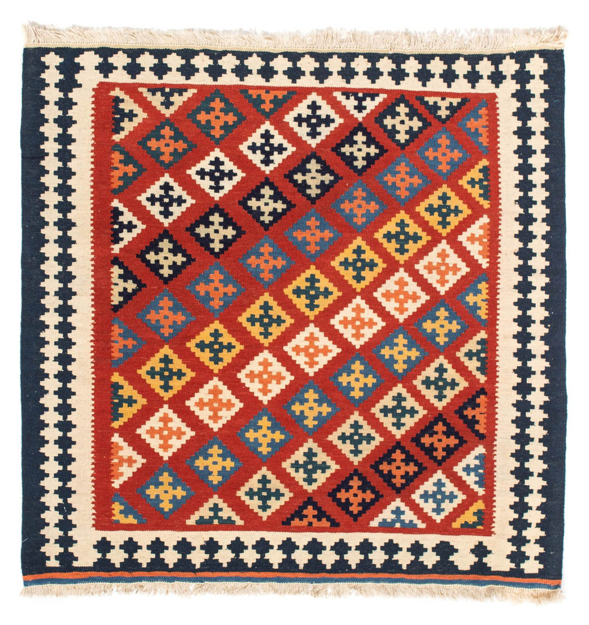 Tapis Kelim - Oriental carré  - 105 x 103 cm - rouge foncé