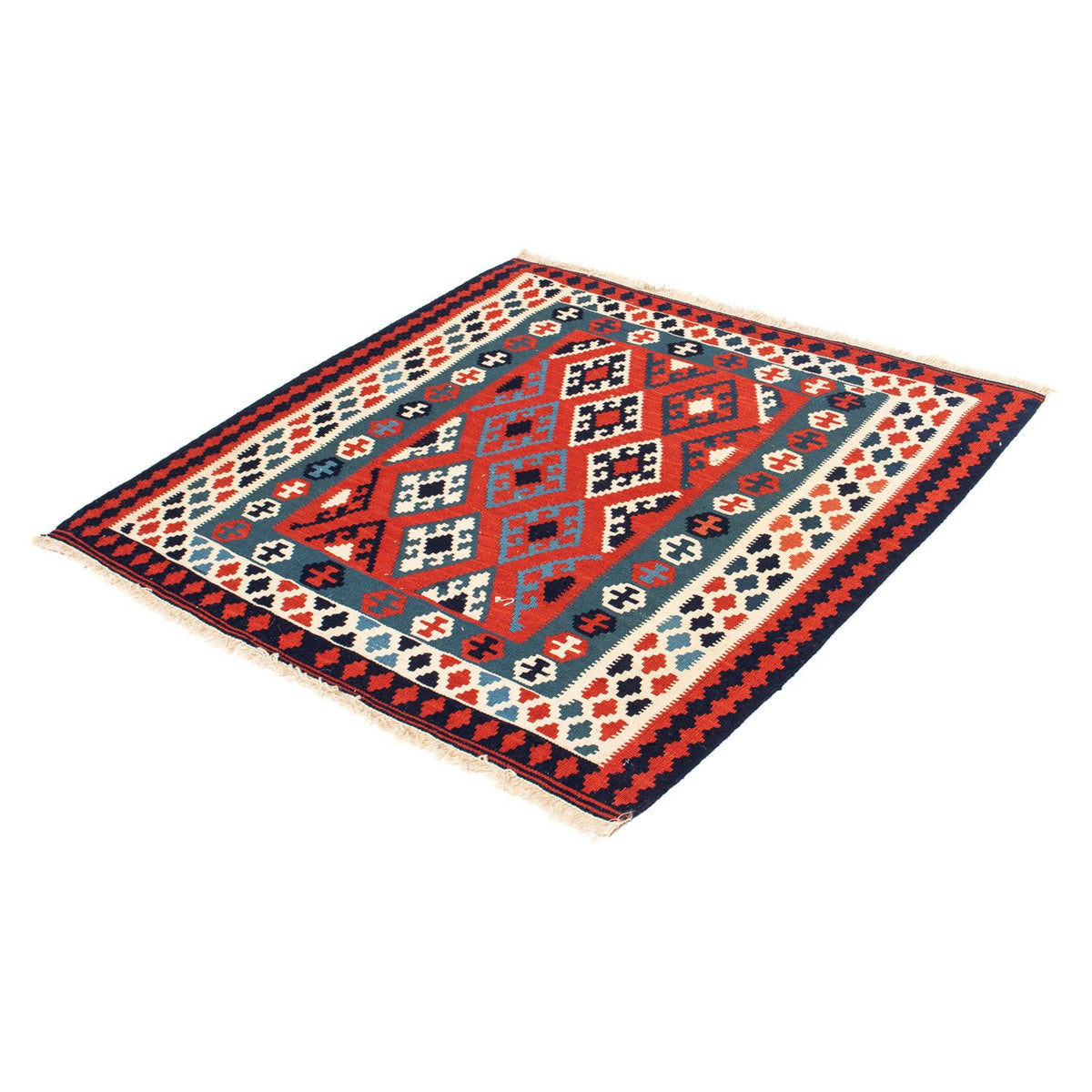 Tapis Kelim - Oriental carré  - 104 x 103 cm - rouge foncé