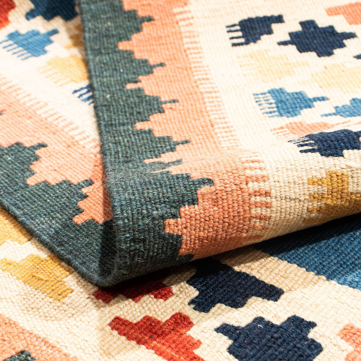 Tapis Kelim - Oriental carré  - 106 x 102 cm - bleu foncé