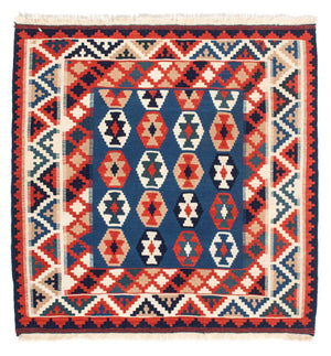 Tapis Kelim - Oriental carré  - 103 x 102 cm - bleu foncé