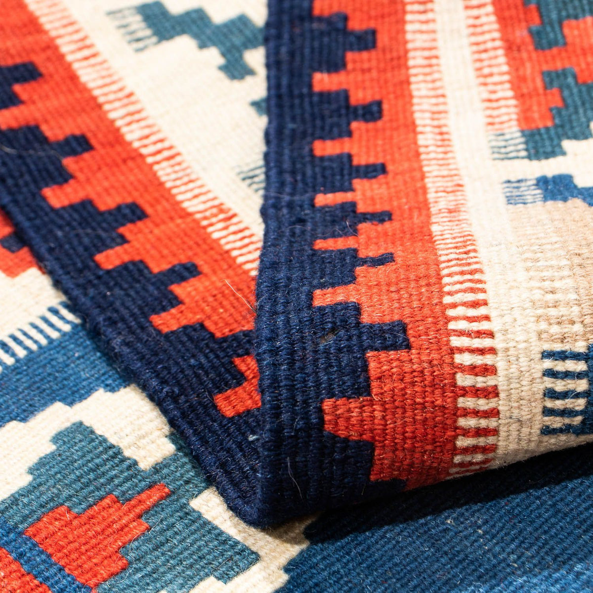 Tapis Kelim - Oriental carré  - 103 x 102 cm - bleu foncé