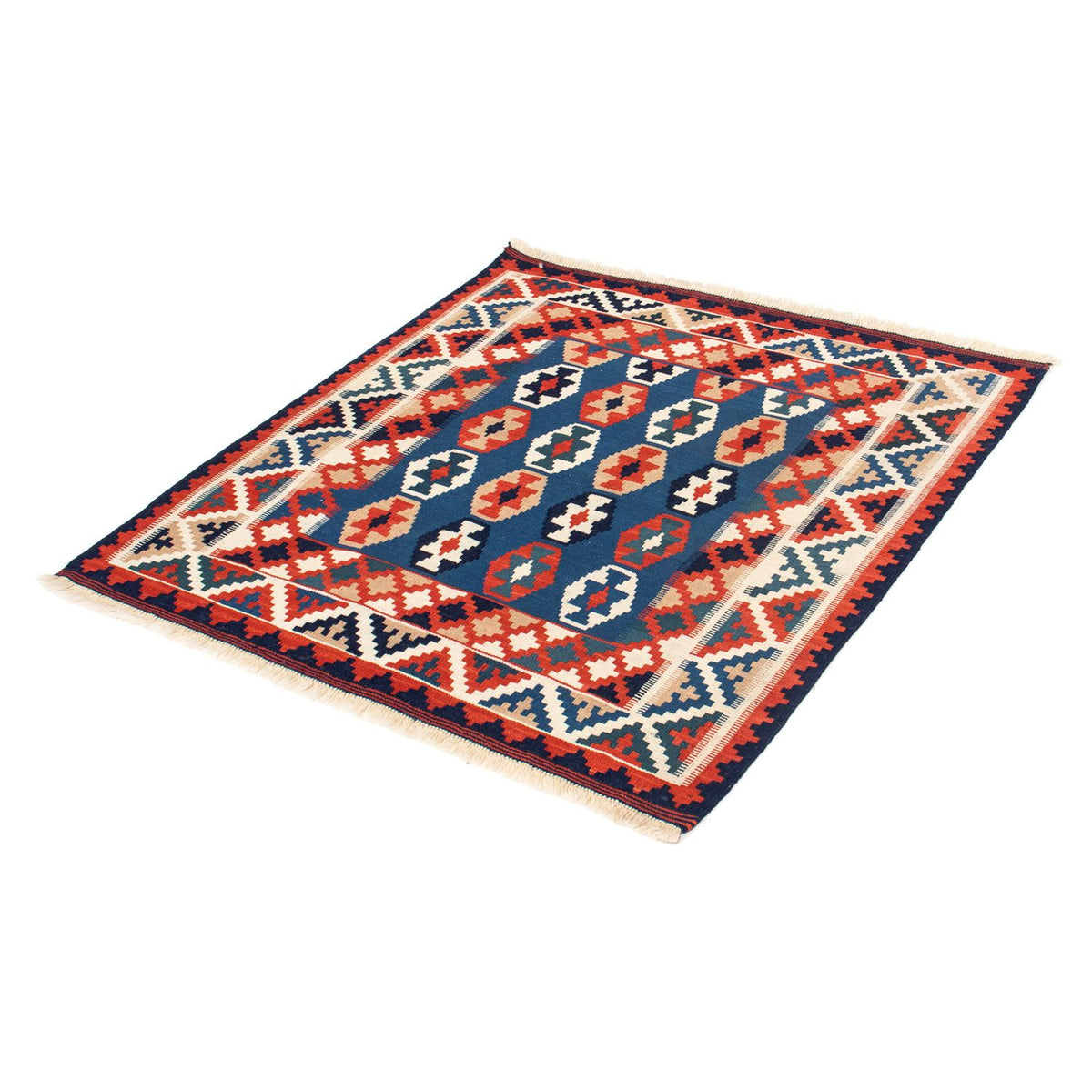 Tapis Kelim - Oriental carré  - 103 x 102 cm - bleu foncé