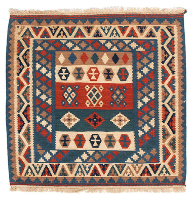 Tapis Kelim - Oriental carré  - 102 x 100 cm - bleu