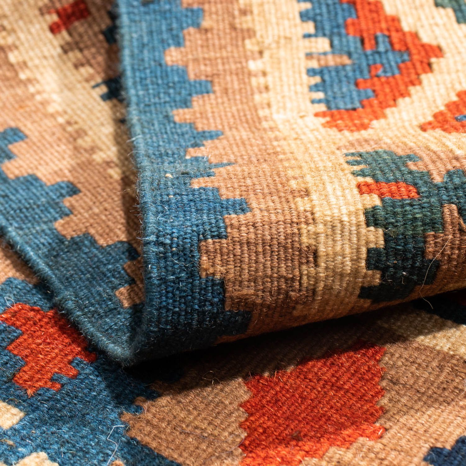 Tapis Kelim - Oriental carré  - 102 x 100 cm - bleu