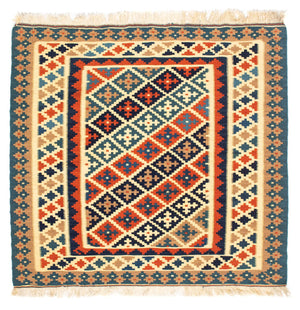 Tapis Kelim - Oriental carré  - 107 x 101 cm - beige