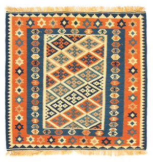 Tapis Kelim - Oriental carré  - 100 x 98 cm - multicolore