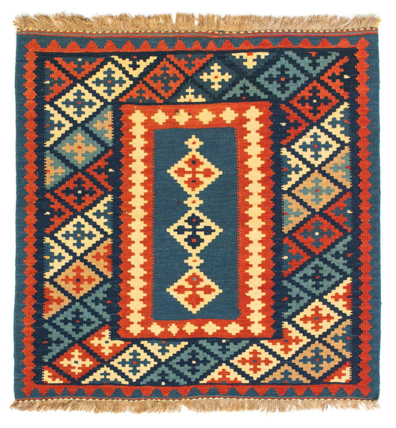 Tapis Kelim - Oriental carré  - 100 x 100 cm - bleu foncé