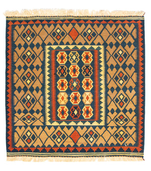 Tapis Kelim - Oriental carré  - 100 x 98 cm - bleu foncé
