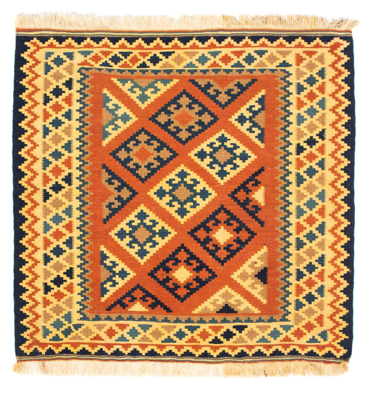 Tapis Kelim - Oriental carré  - 103 x 100 cm - rouille