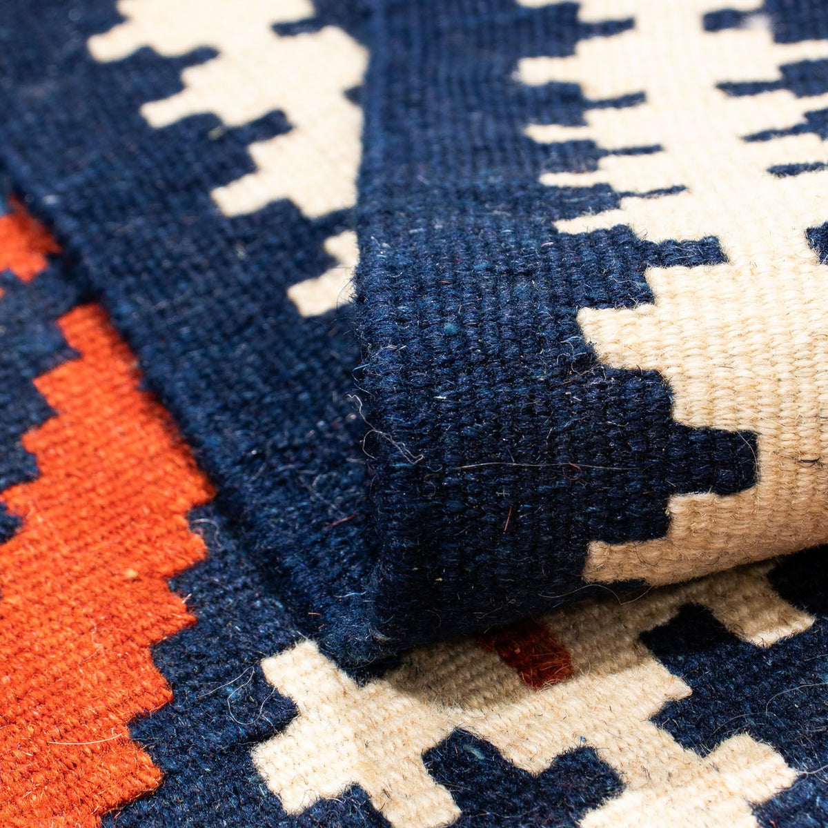 Tapis Kelim - Oriental carré  - 103 x 100 cm - bleu foncé