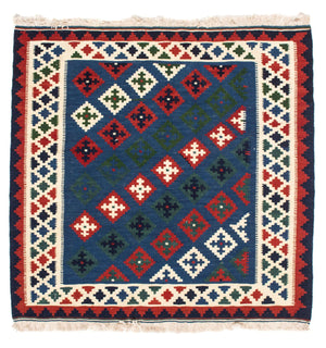 Tapis Kelim - Oriental carré  - 100 x 100 cm - bleu foncé