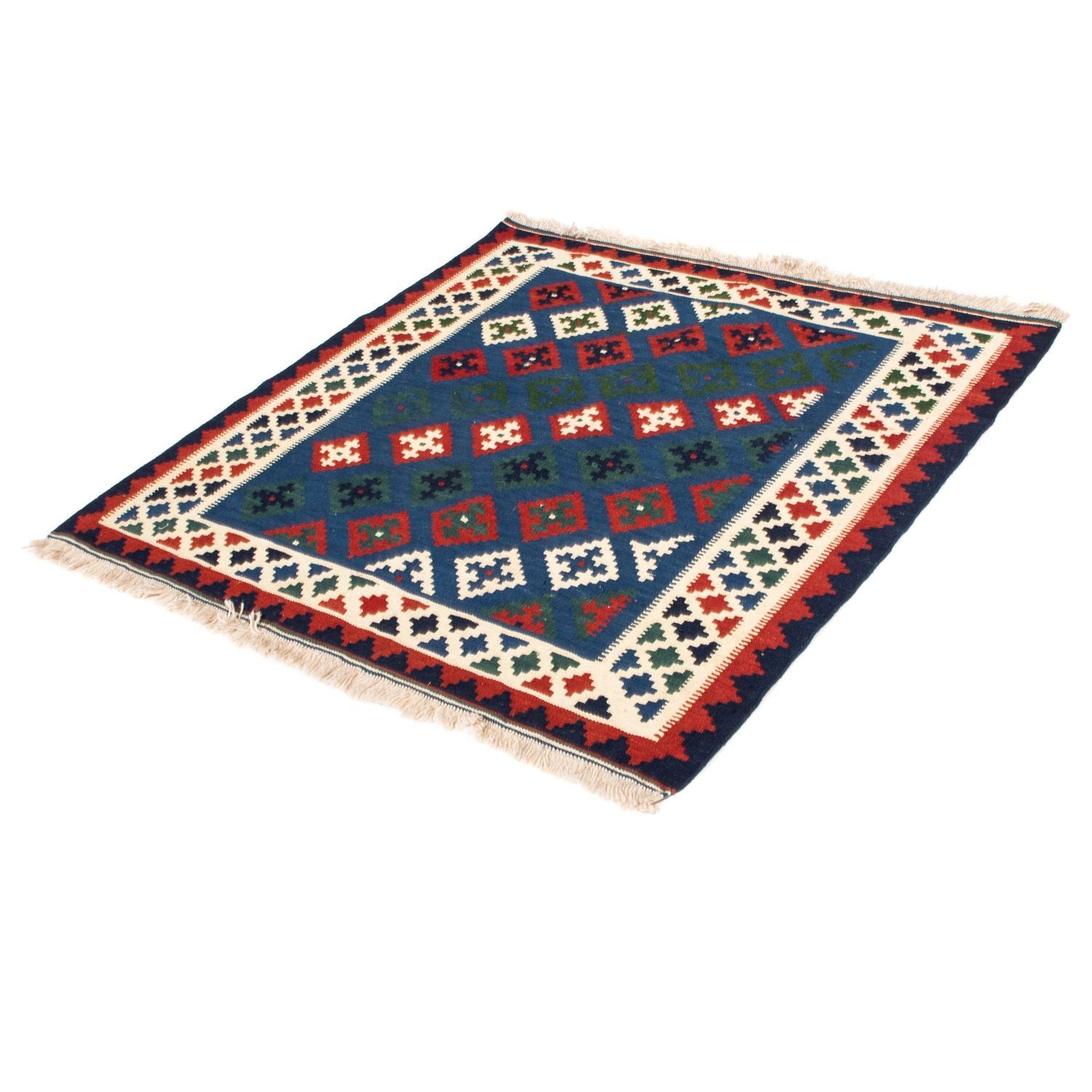 Tapis Kelim - Oriental carré  - 100 x 100 cm - bleu foncé