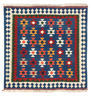 Tapis Kelim - Oriental carré  - 104 x 100 cm - bleu foncé