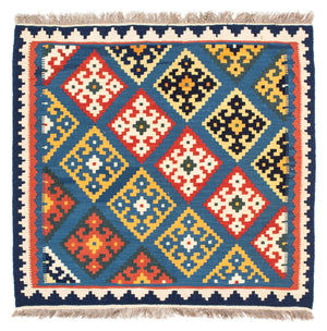 Tapis Kelim - Oriental carré  - 103 x 93 cm - bleu clair