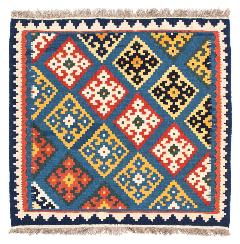 Tapis Kelim - Oriental carré  - 103 x 93 cm - bleu clair