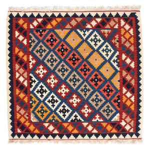 Tapis Kelim - Oriental carré  - 103 x 97 cm - bleu foncé