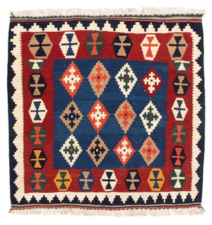 Tapis Kelim - Oriental carré  - 100 x 96 cm - bleu foncé