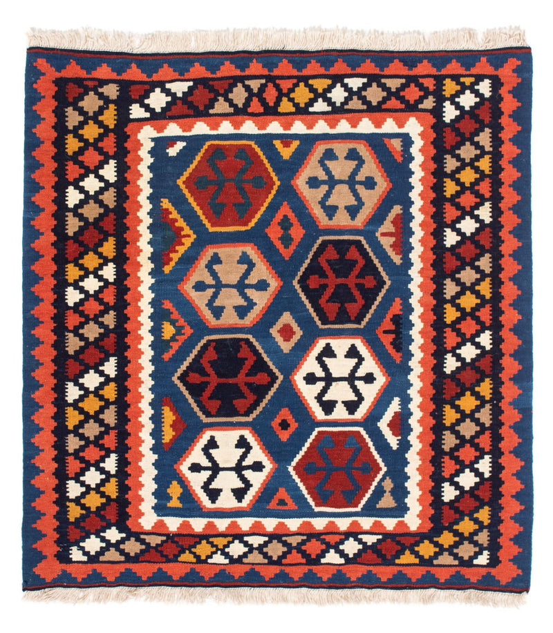 Tapis Kelim - Oriental carré  - 102 x 100 cm - bleu