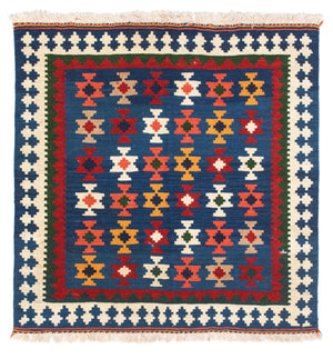 Tapis Kelim - Oriental carré  - 103 x 100 cm - bleu foncé