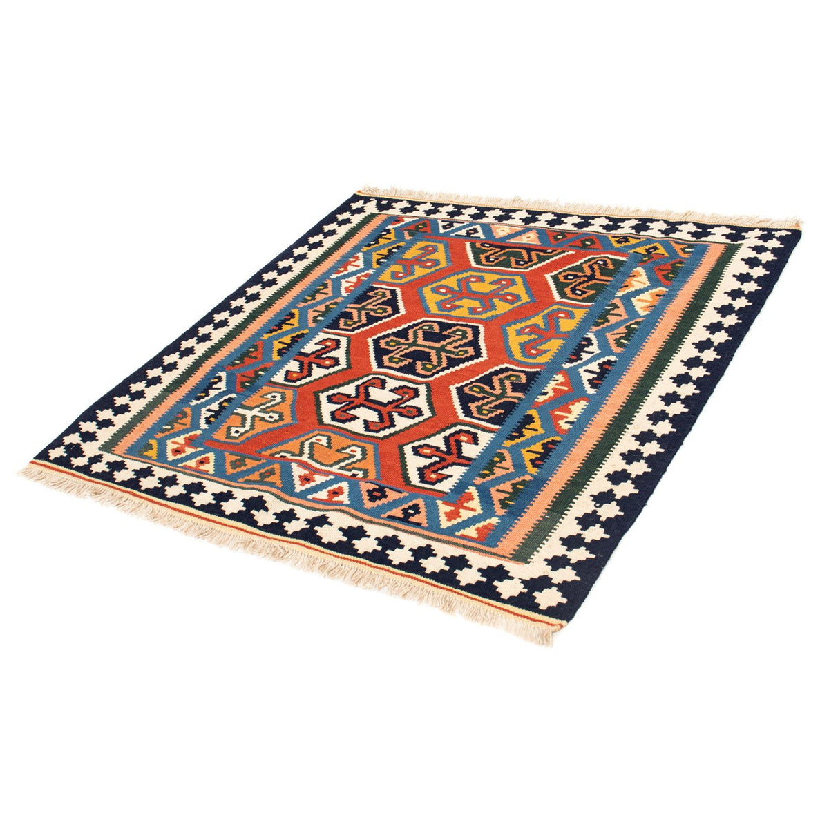 Tapis Kelim - Oriental carré  - 105 x 103 cm - rouge