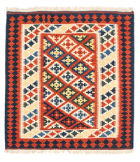 Tapis Kelim - Oriental carré  - 107 x 100 cm - rouge foncé