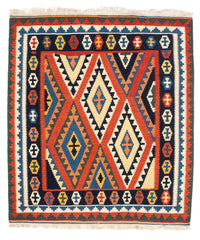 Tapis Kelim - Oriental carré  - 114 x 102 cm - rouge