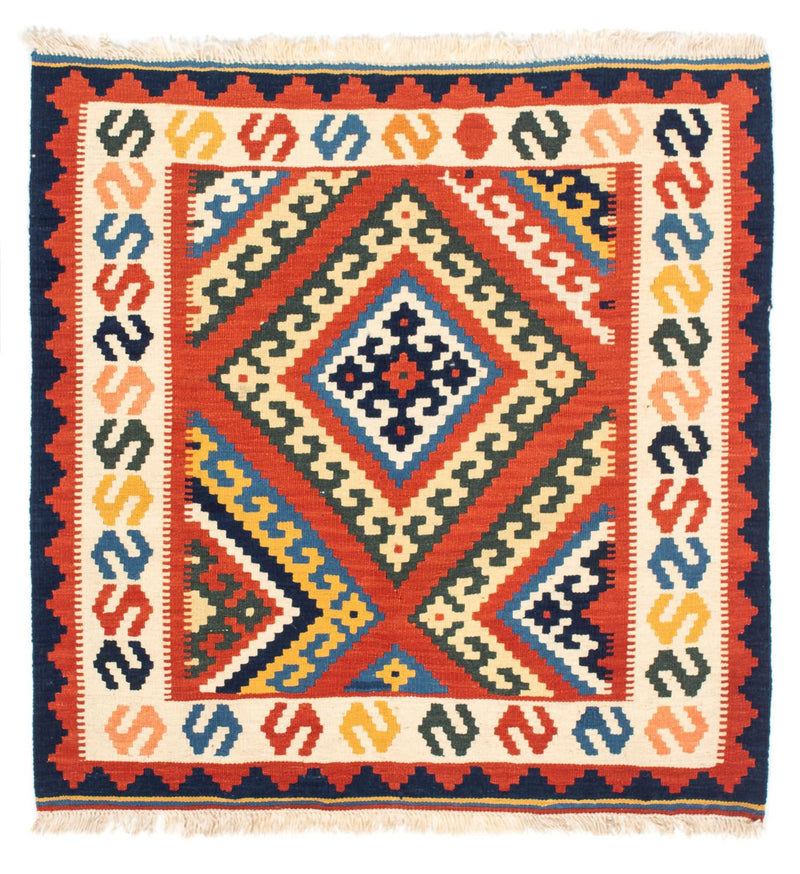 Tapis Kelim - Oriental carré  - 103 x 102 cm - rouge foncé